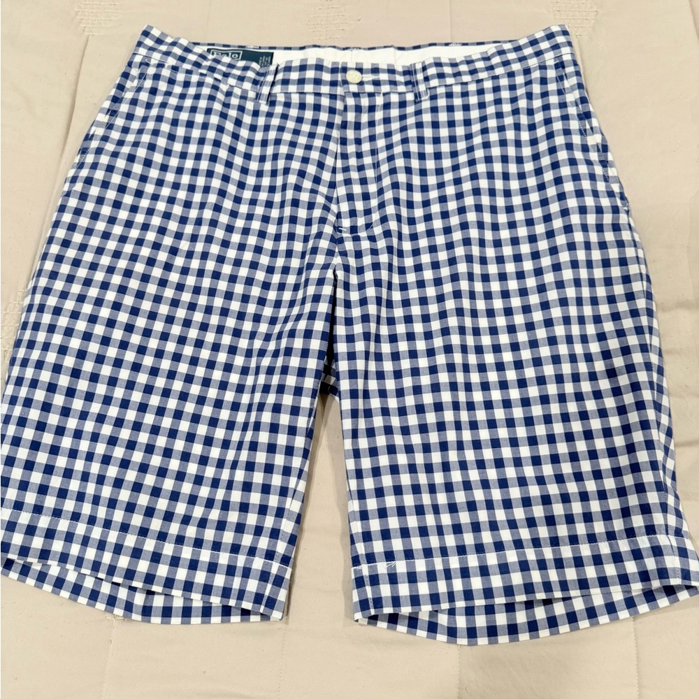 Polo Ralph Lauren Bermuda shorts. Classic blue gingham print. Sz 34 EUC